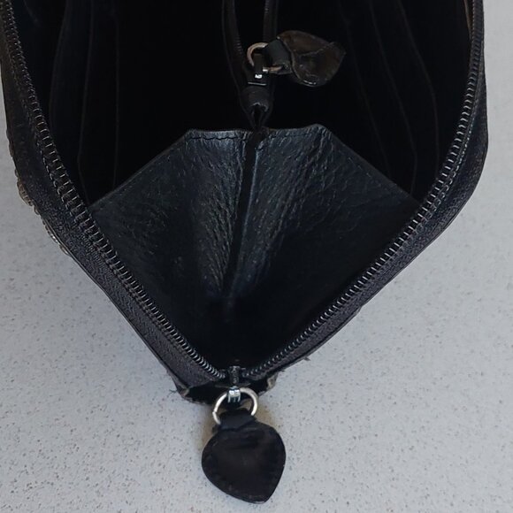 Brighton Vintage Black Leather Croc Zip Around Wallet with Silver Embellishments - Picture 10 of 14